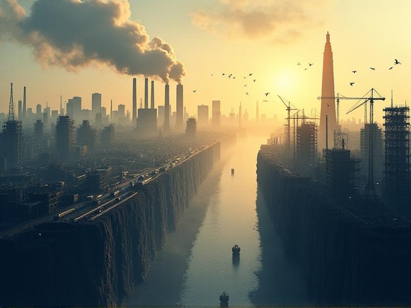 A detailed cross-sectional view of a cityscape showing smokestacks, congested highways, and construction sites emitting visible plumes of gray and yellow pollutants, with birds flying nearby, capturing the primary sources of urban air contamination.