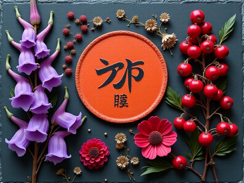 A curated collage of dangerous plants: purple foxglove blooms, glossy red nightshade berries, and sprigs of yew with red berries, displayed on a slate background with a ‘no entry’ sign overlay.