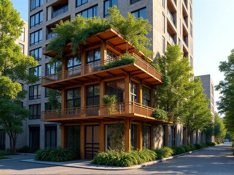 Three-tiered chicken coop with cantilevered bamboo platforms, each level containing nesting boxes accessible via retractable ramps. Climbing hydrangea covers the steel frame, blending with adjacent apartment building's fire escape. Midday sun casts sharp shadows on the geometric pattern.