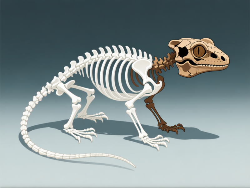 Concept art of a leopard gecko skeleton made of solid, healthy white calcium vs. a brittle, crumbling brown skeleton, side-by-side, digital illustration, clean lines