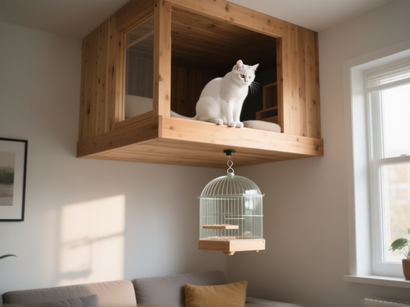 The Ladder Loft: A Compact Cat Climber with Overhead Hamster Cage