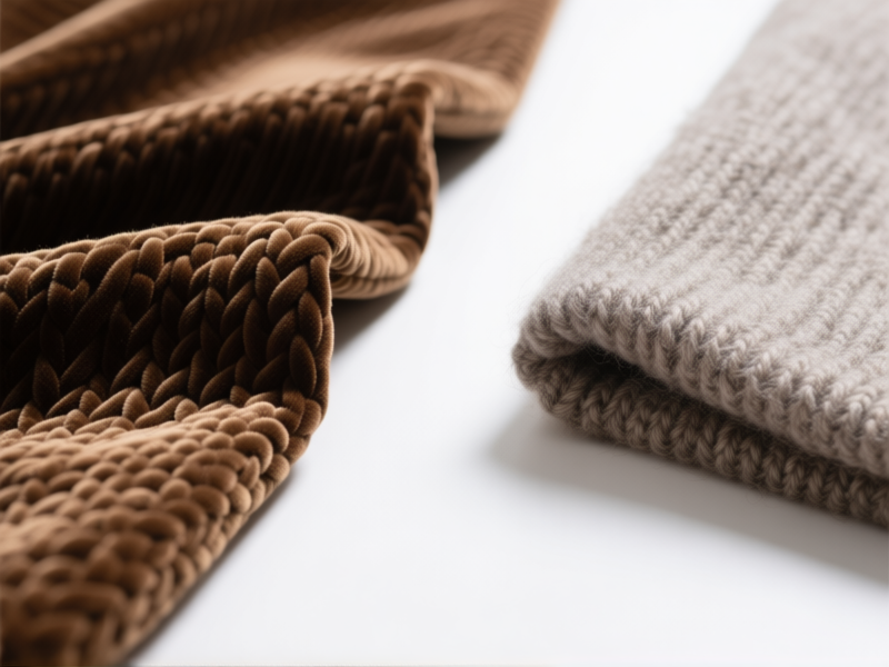 Midjourney Prompt: A side-by-side comparison on a clean white surface. Left: a tightly woven microsuede fabric. Right: a nubby, textured wool fabric. Studio lighting, sharp focus, product photography style. --ar 16:9 --style raw