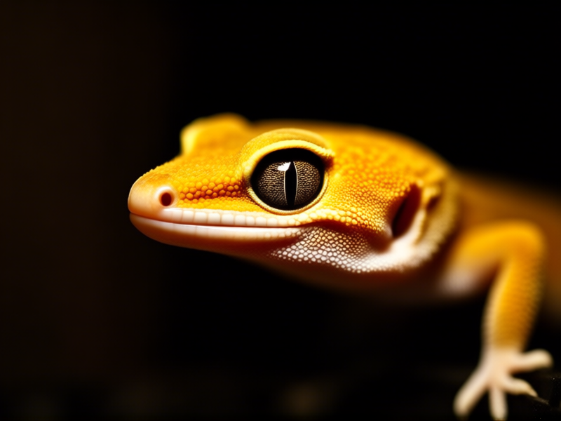 Midjourney Prompt: Macro shot of a leopard gecko perfectly camouflaged against a dark, warm router, its eye peeking out. Focus is on the intricate pattern of the gecko's skin blending with the electronics. Warm, close-up, detailed textures, volumetric lighting --ar 16:9