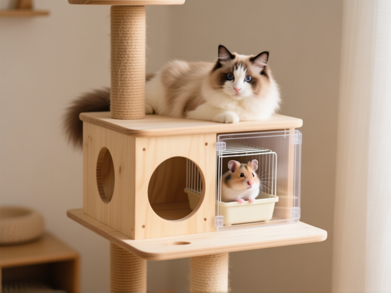 Building a Cat Tree with Hollow Platforms for Hamster Cage Integration