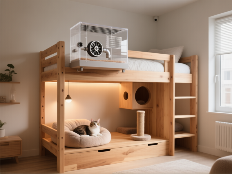 Bunk Bed for Pets: Hamster Cage on Top, Cat Condo Below
