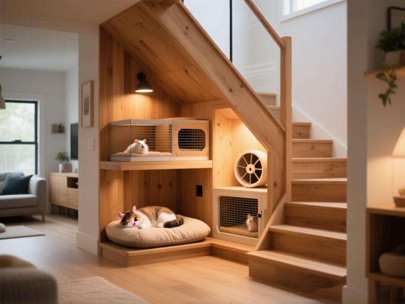 Under-Stair Solutions: Creating a Cozy Pet Nook with Dual Habitats