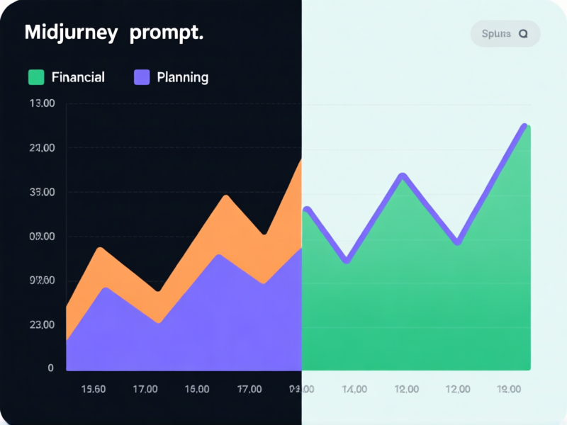 Midjourney prompt: A split-image financial planning chart. Left side: 